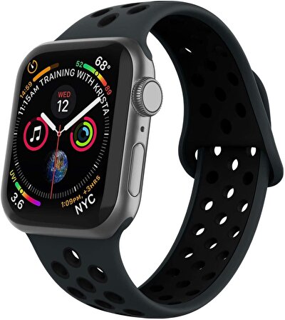 Apple Watch Uyumlu Seri 1/2/3/4/5/6/SE 44mm Silikon Kordon Delikli Kayış Spor Bileklik 