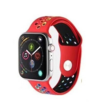 Apple Watch Uyumlu Seri 1/2/3/4/5/6/SE 40mm Silikon Kordon Delikli Renkli Spor Kayış 