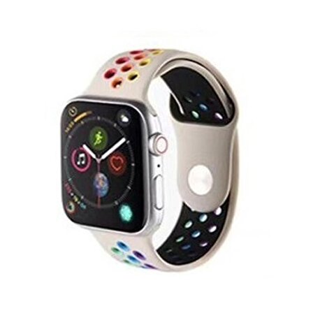 Apple Watch Seri 1/2/3/4/5/6/SE 40mm Silikon Kordon Delikli Renkli Spor Kayış
