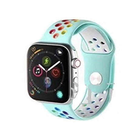 Apple Watch Seri 1/2/3/4/5/6/SE 40mm Silikon Kordon Delikli Renkli Spor Kayış