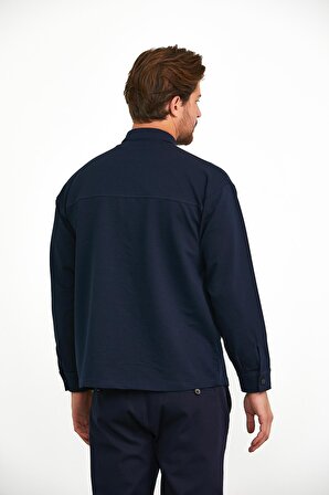 Erkek Çıtçıt Detaylı Slim Fit Sweatshirt Dış Gömlek Lacivert