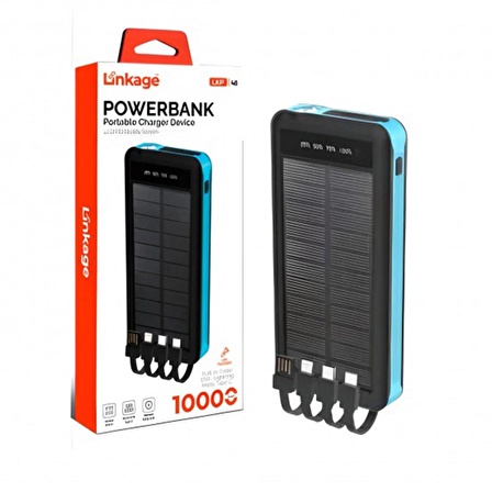 Linkage Güneş Enerjili Lcd Göstergeli Işıklı Dahili 4xKablolu Powerbank 10.000 Mah