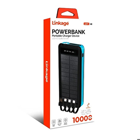 Linkage Güneş Enerjili Lcd Göstergeli Işıklı Dahili 4xKablolu Powerbank 10.000 Mah