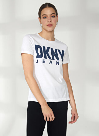 Dkny Jeans Bisiklet Yaka Baskılı Beyaz Kadın T-Shirt E31HKDNA