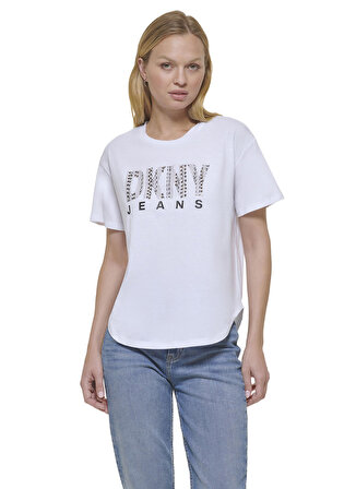 Dkny Jeans Bisiklet Yaka Baskılı Beyaz Kadın T-Shirt E31FMQ1Q