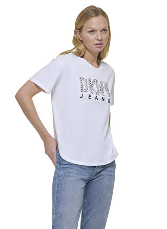 Dkny Jeans Bisiklet Yaka Baskılı Beyaz Kadın T-Shirt E31FMQ1Q