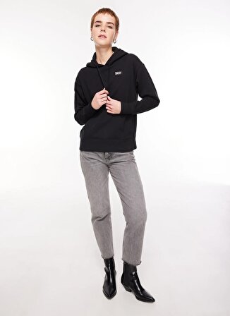 Dkny Jeans Kapüşon Yaka Düz Siyah - Gümüş Kadın Sweatshırt DP2T9057