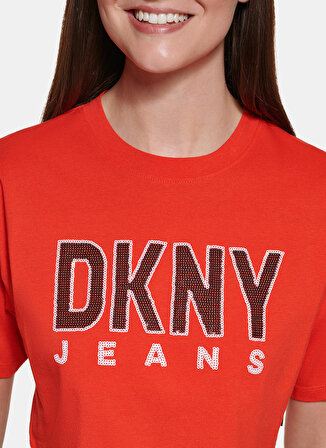 Dkny Jeans Bisiklet Yaka Baskılı Kırmızı Kadın T-Shirt E2EFKHLC