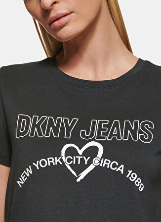 Dkny Jeans Bisiklet Yaka Baskılı Siyah Kadın T-Shirt E22FLDNA