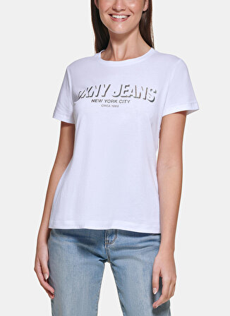 Dkny Jeans Bisiklet Yaka Baskılı Beyaz Kadın T-Shirt E22FBDNA