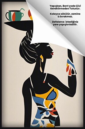 Afrikan Siyahi Kadın Portresi - Bohem Matisse Tarzı Yüksek Çözünürlüklü Duvar Poster