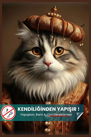 Soylu Tüylü Kedi Poster, Premium Baskı Poster, Gri Kedi, Statik Akıllı Kağıt (Yapay Zeka Tasarım)