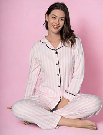 önden düğmeli kadın pijama takımı