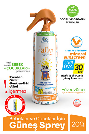 Babyton Bebek ve Çocuklar için Doğal Güneş Koruyucu Sprey 200 ml