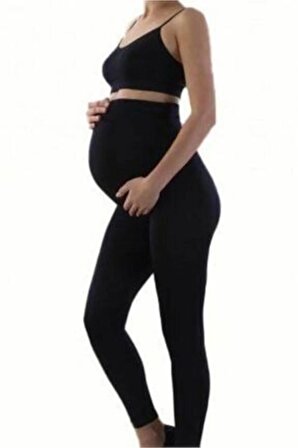 Kadın Düz Uzun Hamile Penye Pamuklu Tayt Pantolon 4073