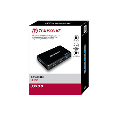 Transcend TS-HUB3K USB 3.0 to 4 Port USB 3.0 Siyah USB Çoklayıcı