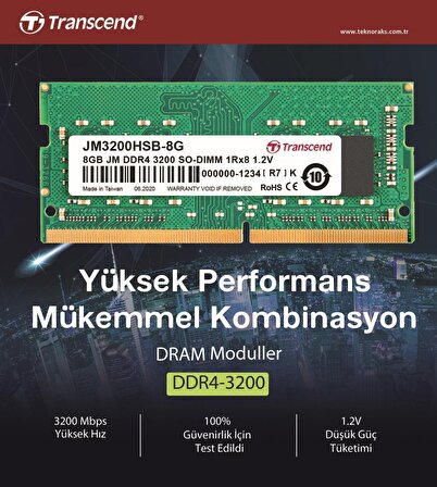 Transcend JM3200HSB-8G 8GB DDR4 3200Mhz CL22 1.2V Notebook Ram