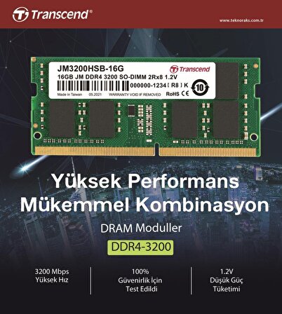 Transcend JM3200HSB-16G 16GB DDR4 3200Mhz CL22 1.2V Notebook Ram