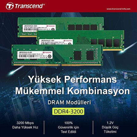 Transcend JM3200HLE-16G 16GB DDR4 3200Mhz CL22 1.2V Masaüstü Ram