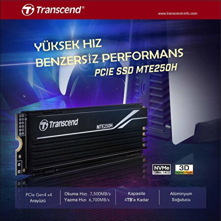 Transcend TS4TMTE250H 4TB M.2 2280 Gen4x4 NVMe Metal Soğutuculu SSD 