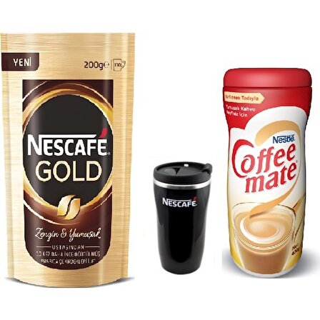 Nescafe Gold - 200 gr Paket + Nestle Coffee Mate 400 gr+ Thermomug