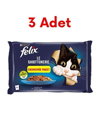 Felix Multi Pouch Somonlu ve Ton Balıklı Yaş Kedi Maması Multipack 3lü Paket 85 Gr x 12