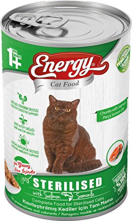 Energy Pet Food Energy Somonlu Kısırlaştırılmış Islak Kedi Konserve Maması 415 Gram 80 Adet