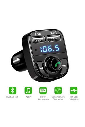 Araç Kiti Fm Transmitter Bluetooth 5.0 Micro Sd Usb Şarj Oto Müzik Çalar