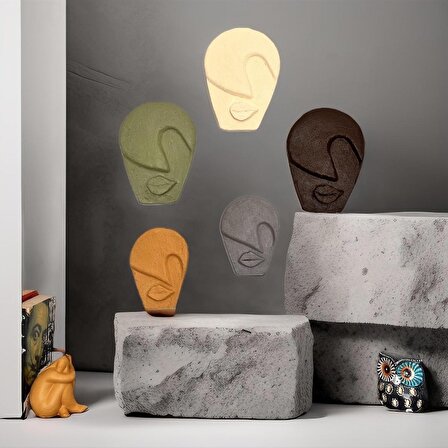 Soyut Tasarım El Yapımı Duvar Dekoru Taş Maske 5'li Set, Dekoratif Maske, 3d Duvar Sanatı