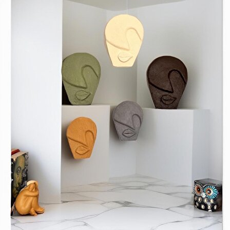 Soyut Tasarım El Yapımı Duvar Dekoru Taş Maske 5'li Set, Dekoratif Maske, 3d Duvar Sanatı