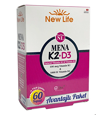 New Life Mena K2+D3 Takviye Edici Gıda 60 Kapsül