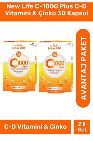 New Life C-1000 Plus C-D Vitamini & Çinko 30 Kapsül - 2 Adet