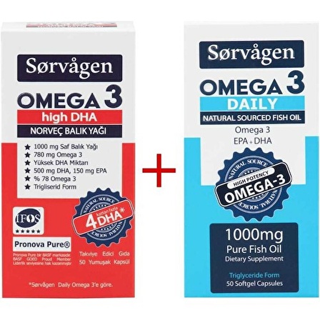 Sorvagen Omega 3 High Dha Saf Norveç Balık Yağı 100 Mg ve Adet Omega 3 Daily Saf Balık Yağı 50 Kaps