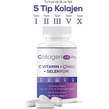 Collagen Life Pro 5 Tip Kolajen Tip 1, Tip 2, Tip 3, Tip 5, Tip 10 90 Tablet