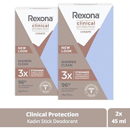 Rexona Clinical Protection Kadın Stick Deodorant Shower Clean 96 Saate Kadar Koruma 45 ml X2 Adet