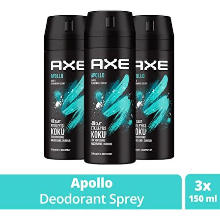 Axe Erkek Sprey Deodorant Apollo 48 Saat Etkileyici Koku Vücut Spreyi 150 Ml X3 Adet