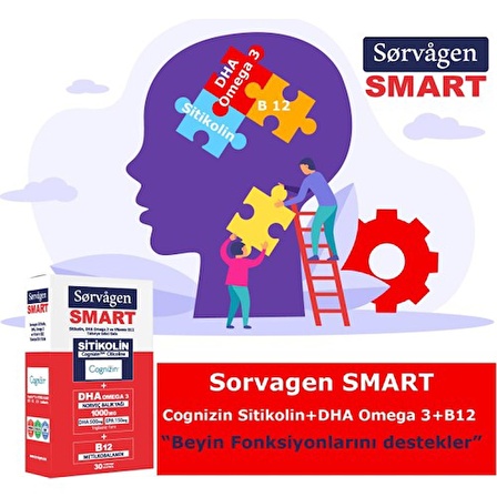 Sorvagen Smart Sitikolin, Dha Omega 3 Norveç Balık Yağı Ve B12 (30 Kapsül)