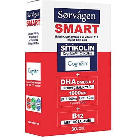 Sorvagen Smart Sitikolin, Dha Omega 3 Norveç Balık Yağı Ve B12 (30 Kapsül)