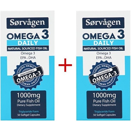 Sorvagen Omega 3 Daily Saf Balık Yağı, 50 Kapsül, 1000 Mg - 2 Adet