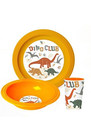 Üçlü Dino Club Desenli Çocuk Kahvaltı Seti