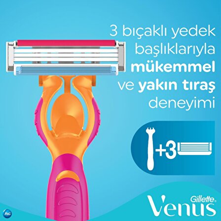 Gillette Venus Simply Venüs 3'lü 3 Bıçaklı Tüm Cilt Tipleri İçin Manuel Tıraş Makinesi ve Yedeği