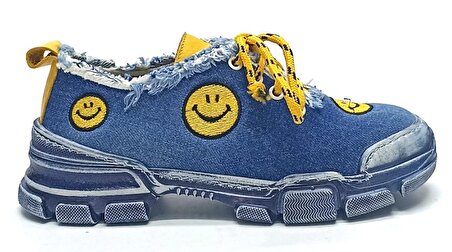 Mammamia D20YA 3095 Kadın Jean Kot Ayakkabı Gülücük Emoji Mavi