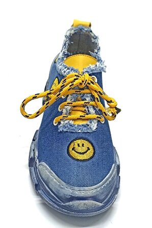 Mammamia D20YA 3095 Kadın Jean Kot Ayakkabı Gülücük Emoji Mavi