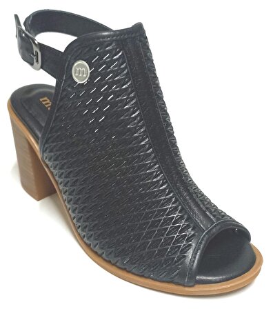 Mammamia D23YS 1510 Hakiki Deri Topuklu Kadın Sandalet Ayakkabı Siyah