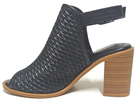 Mammamia D23YS 1510 Hakiki Deri Topuklu Kadın Sandalet Ayakkabı Siyah