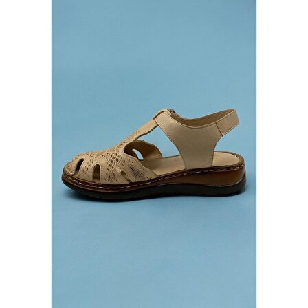 Mammamia D24ys-1280-lx Kadın Deri Önü Kapalı Comfort Sandalet Bej