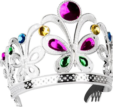 Çocuklar İçin Kraliçe Tacı - Çocuk Prenses Tacı Gümüş Renk