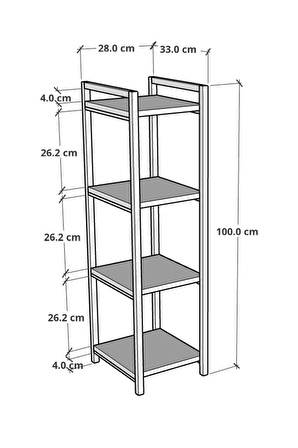 CMK Store Metal Ahşap Dekoratif Çok Amaçlı Raf 4 Katlı Banyo Mutfak Rafı Çiçeklik Organizer Beyaz