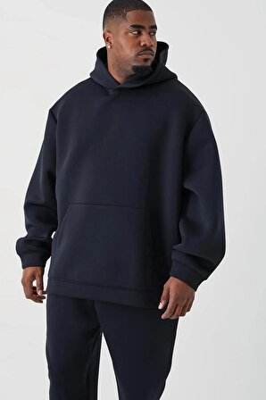 3 Iplik Polarlı Kapüşonlu Oversize Kalıp Hoodie Siyah Renk Unisex Sweatshirt