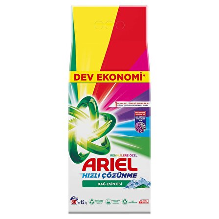 Ariel Aqua Pudra Dağ Esintisi Parfümlü Renkliler İçin Toz Çamaşır Deterjanı 12 kg 80 Yıkama